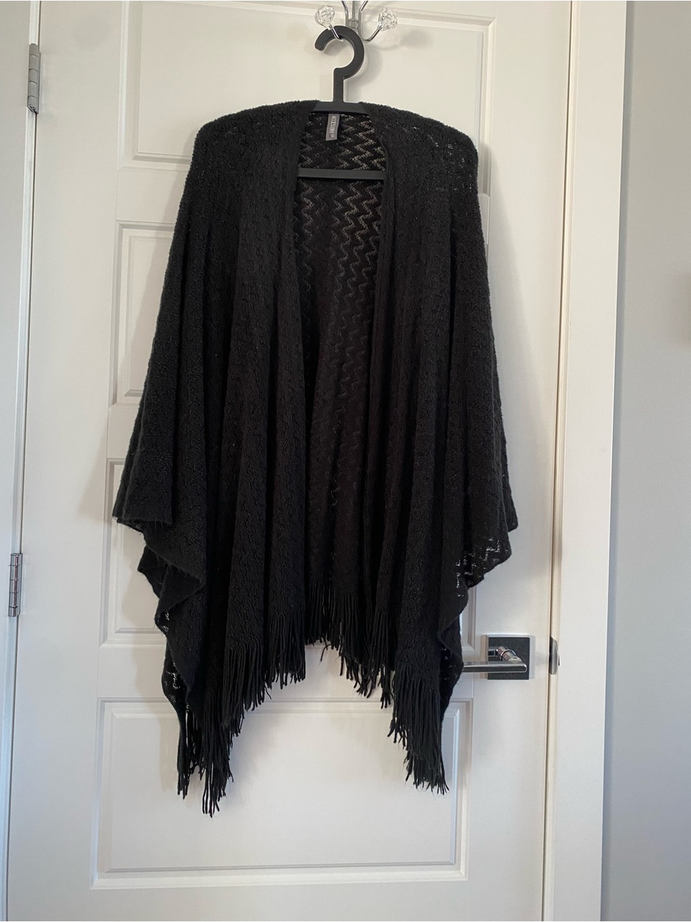 Black Fringe Open-Front Women's Sweater Wrap